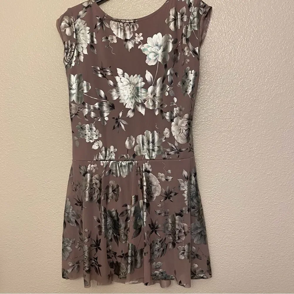 WEISSMAN Balera Dance Costume Metallic lavender mesh Floral Dress D11543 SA